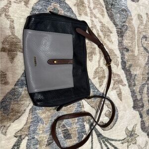 Fossil Black and Gray Leather Crossbody Bag